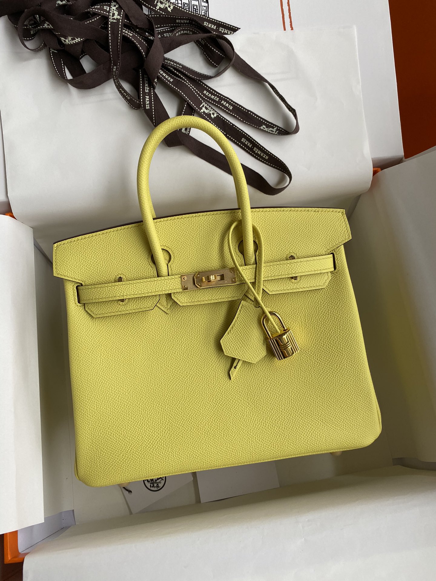 Hermes Birkin 25CM Epsom Leather Handbag Lemon Yellow